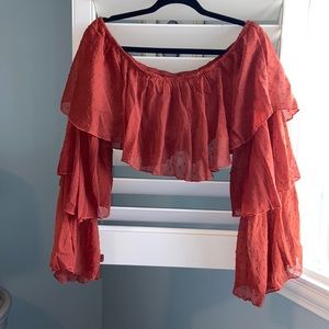 Cropped Shoulder stretch top. Size 1X Color Burnt Orange